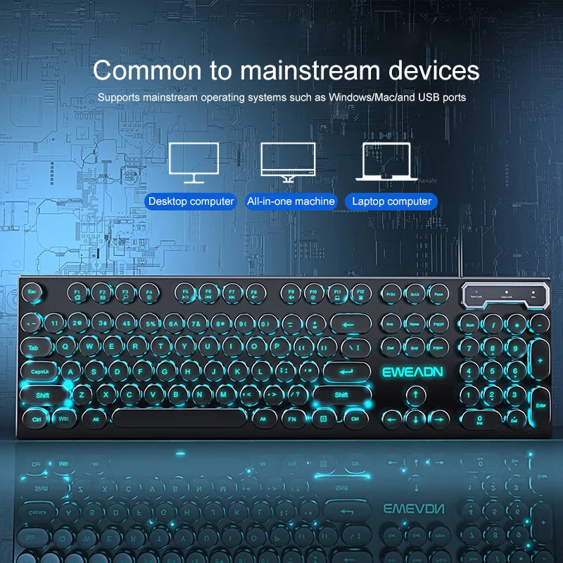 EWEADN GX330 Retro Typewriter RGB Gaming Keyboard | 104-Key Wired Mechanical Style Keyboard