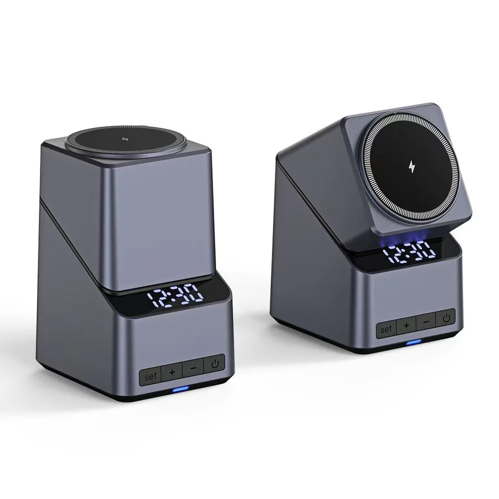 4-in-1 Magnetic Wireless Charging Station with Rotating Stand and Digital Clock