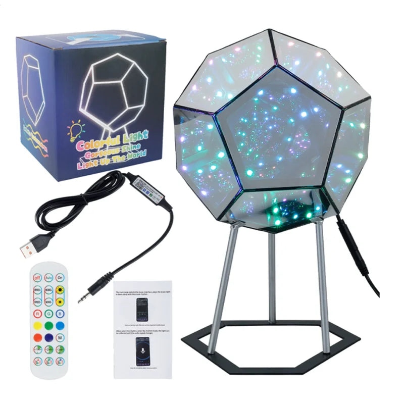 Infinity Dodecahedron LED Night Light – 3D Mirror Geometric Lamp