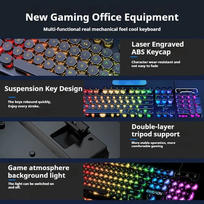 EWEADN GX330 Retro Typewriter RGB Gaming Keyboard | 104-Key Wired Mechanical Style Keyboard