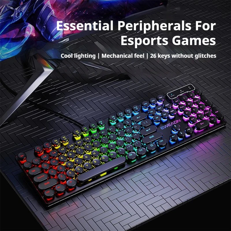 EWEADN GX330 Retro Typewriter RGB Gaming Keyboard | 104-Key Wired Mechanical Style Keyboard