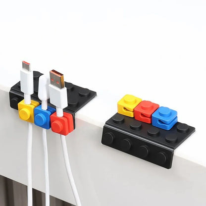 Block-Shaped Desk Cable Organizer – Stackable Cable Clip with Adhesive Base