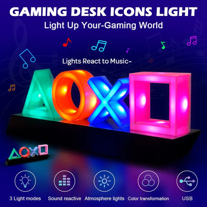 PS4 / PS5 Game Icon LED Light – Music Reactive Neon Lamp, USB or Battery Powered
