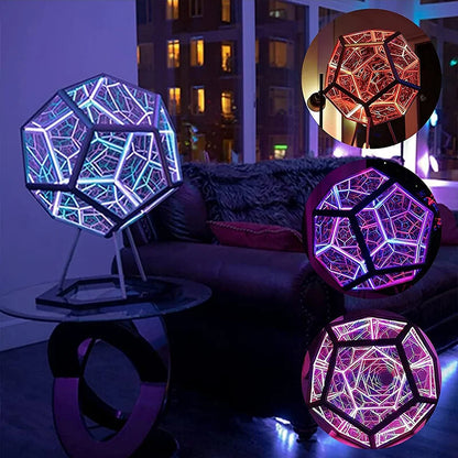 Infinity Dodecahedron LED Night Light – 3D Mirror Geometric Lamp
