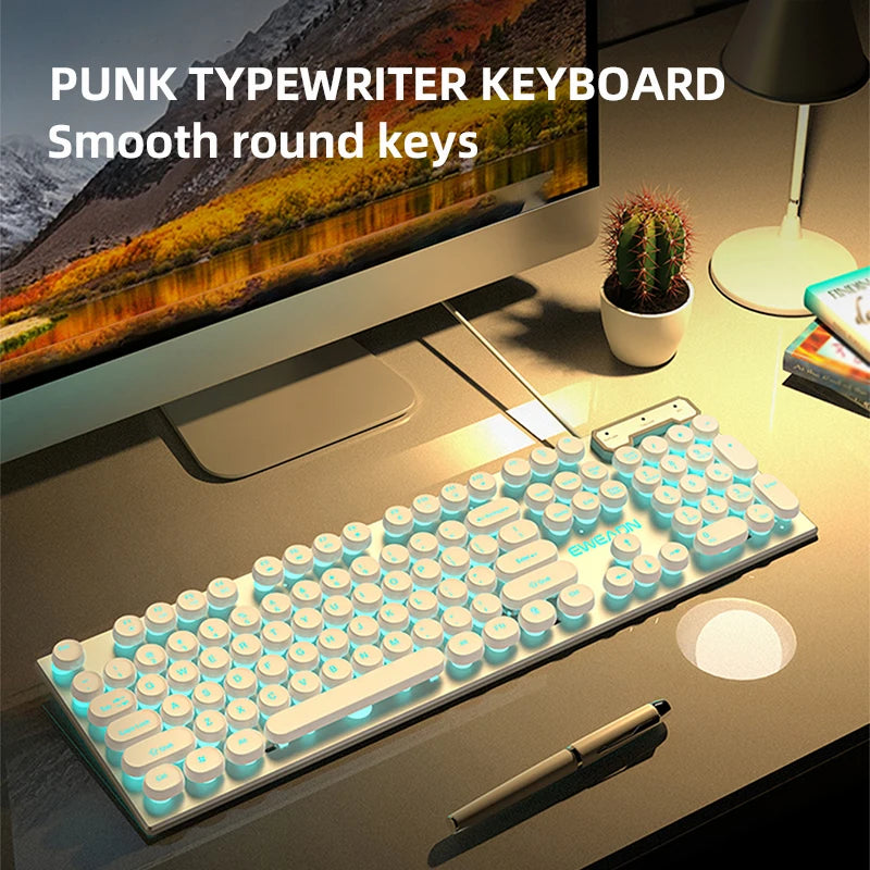 EWEADN GX330 Retro Typewriter RGB Gaming Keyboard | 104-Key Wired Mechanical Style Keyboard