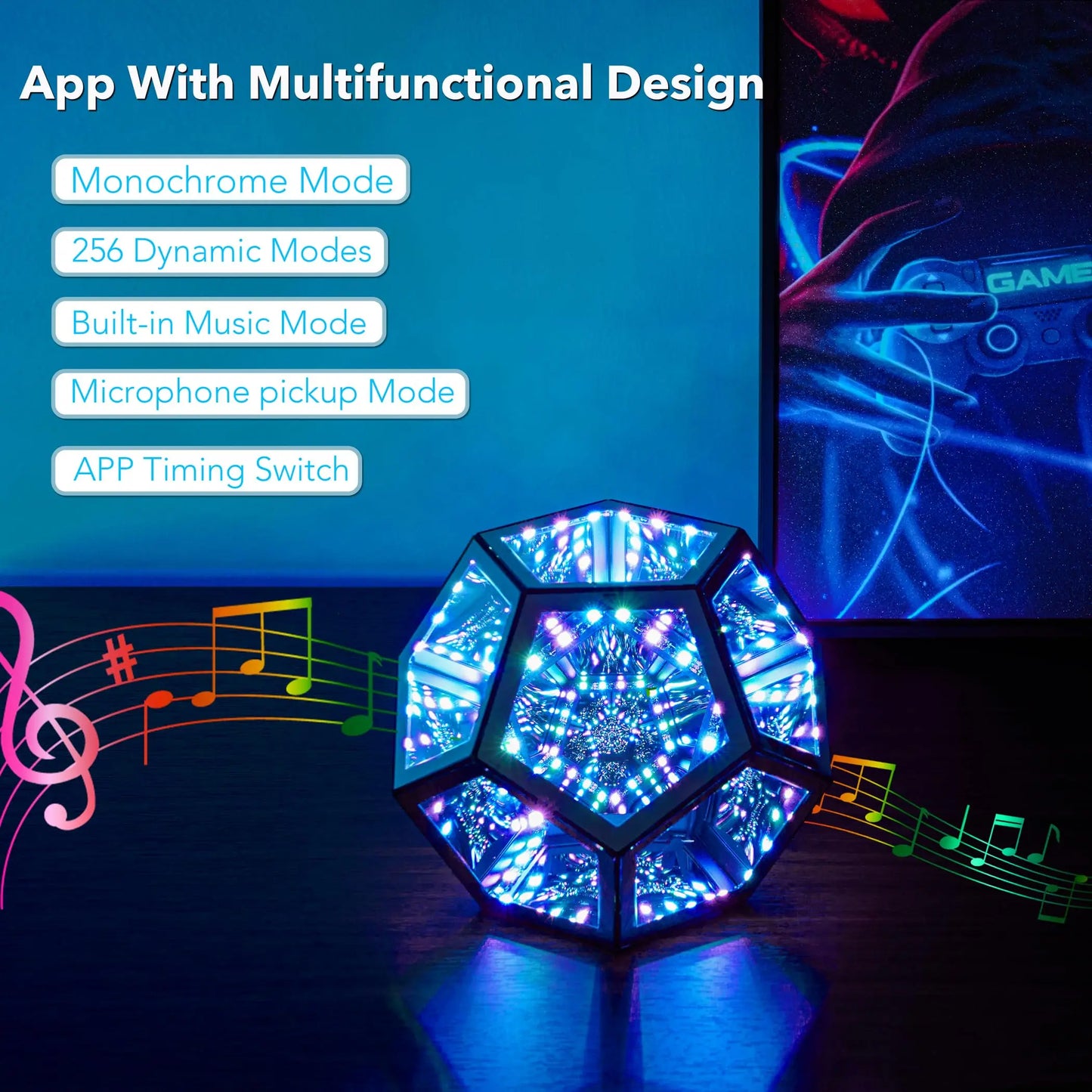 Infinity Dodecahedron LED Night Light – 3D Mirror Geometric Lamp