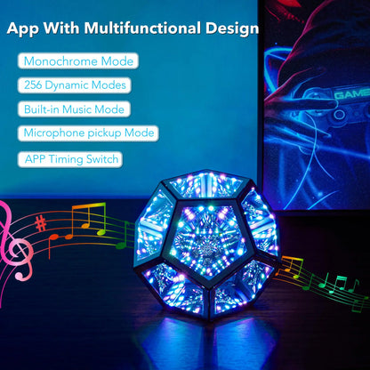 Infinity Dodecahedron LED Night Light – 3D Mirror Geometric Lamp