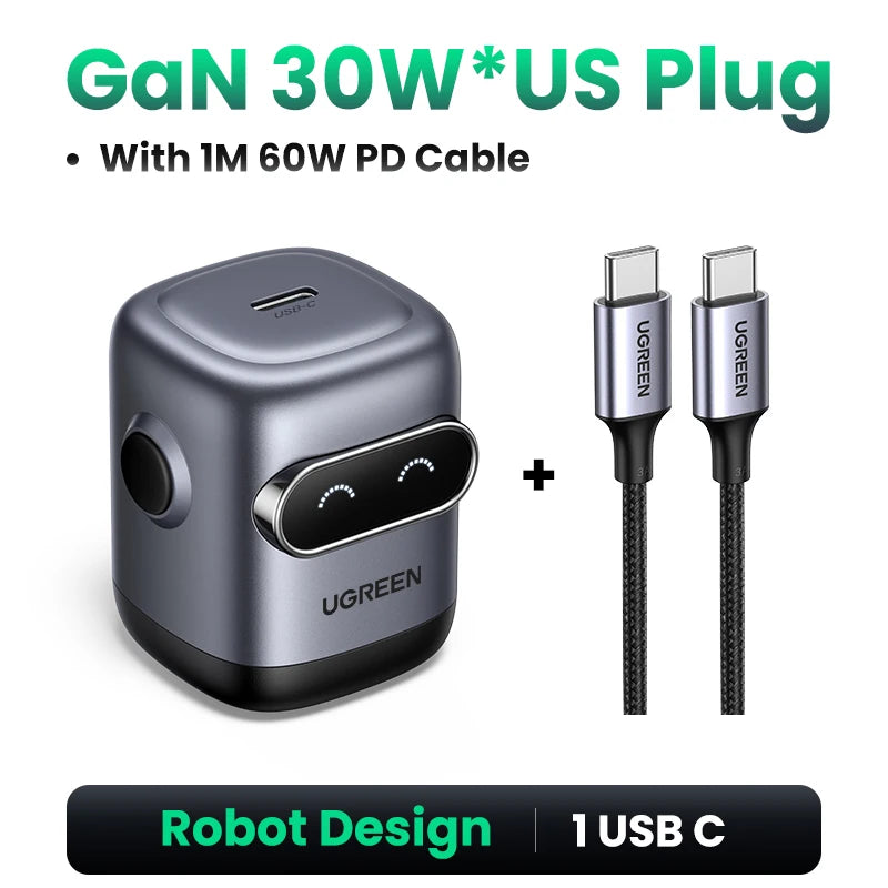 UGREEN GaN Robot Fast Charger | 30W 60W 65W 100W USB-C Power Adapter