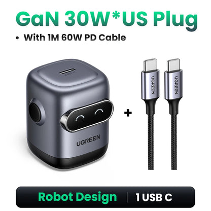 UGREEN GaN Robot Fast Charger | 30W 60W 65W 100W USB-C Power Adapter