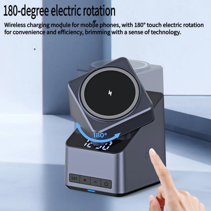 4-in-1 Magnetic Wireless Charging Station with Rotating Stand and Digital Clock