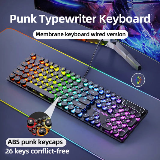 EWEADN GX330 Retro Typewriter RGB Gaming Keyboard | 104-Key Wired Mechanical Style Keyboard