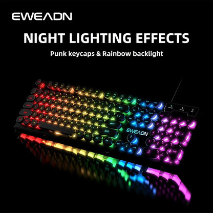 EWEADN GX330 Retro Typewriter RGB Gaming Keyboard | 104-Key Wired Mechanical Style Keyboard