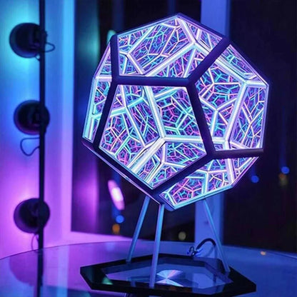 Infinity Dodecahedron LED Night Light – 3D Mirror Geometric Lamp