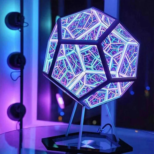 Infinity Dodecahedron LED Night Light – 3D Mirror Geometric Lamp
