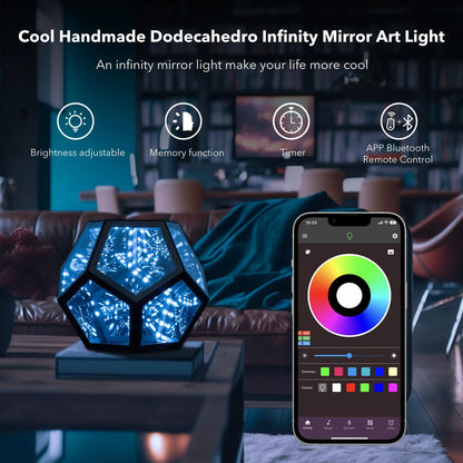 Infinity Dodecahedron LED Night Light – 3D Mirror Geometric Lamp