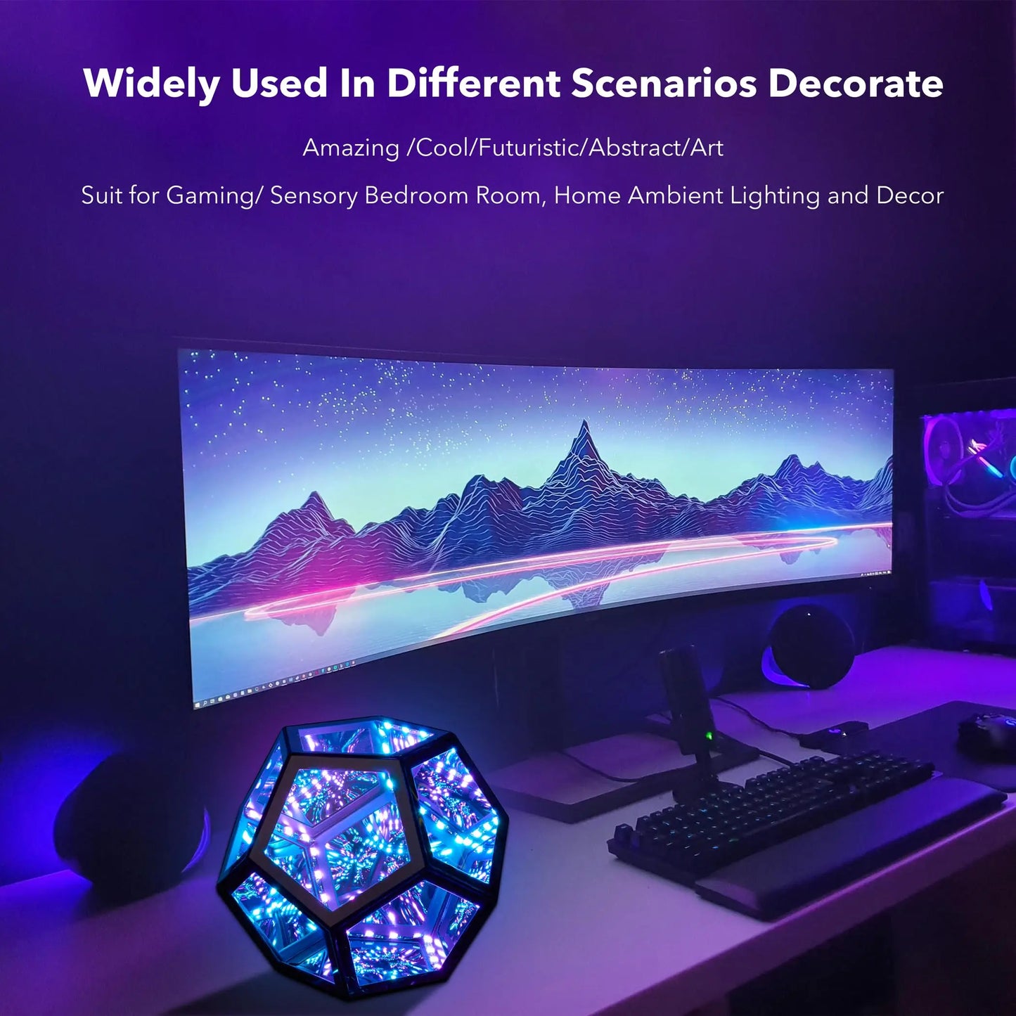 Infinity Dodecahedron LED Night Light – 3D Mirror Geometric Lamp