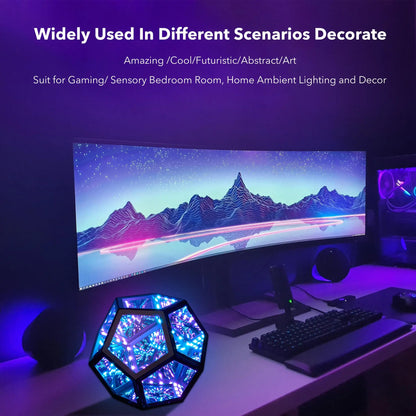 Infinity Dodecahedron LED Night Light – 3D Mirror Geometric Lamp