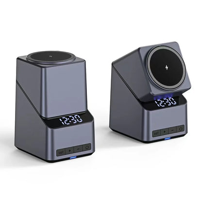 4-in-1 Magnetic Wireless Charging Station with Rotating Stand and Digital Clock