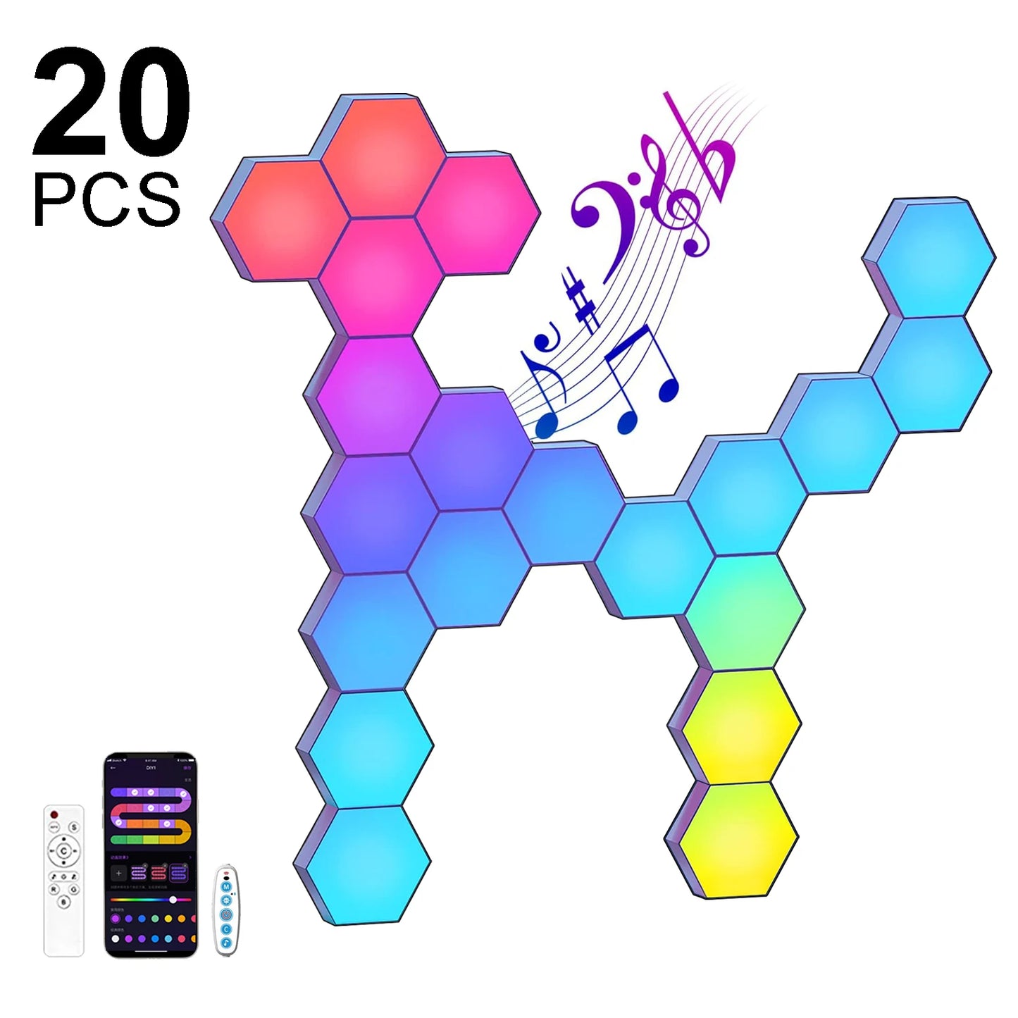 RGB Hexagonal Smart Wall Lamp – Music Sync LED Panels with App Control
