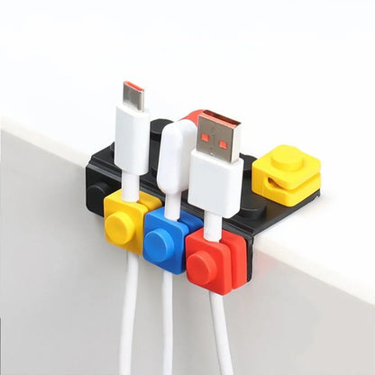 Block-Shaped Desk Cable Organizer – Stackable Cable Clip with Adhesive Base