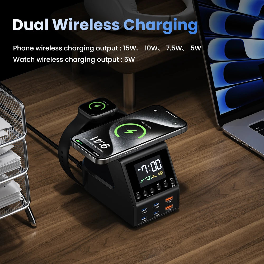 240W GaN Desktop Charging Station with Clock Display