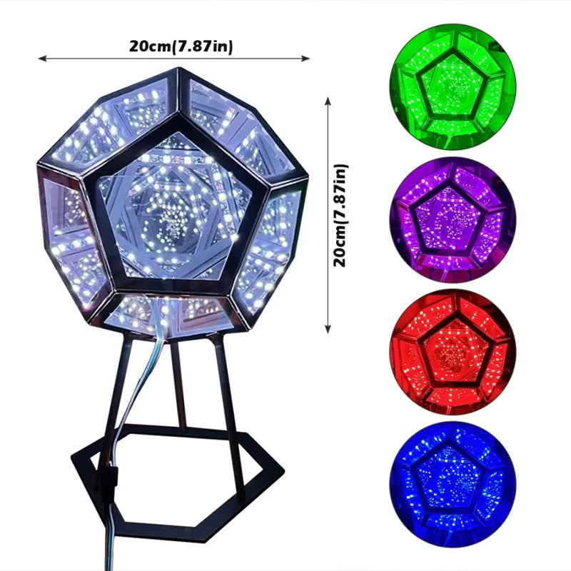 Infinity Dodecahedron LED Night Light – 3D Mirror Geometric Lamp