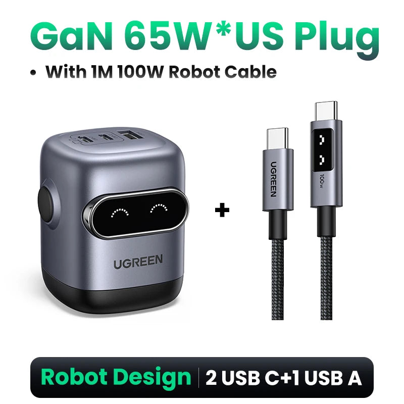 UGREEN GaN Robot Fast Charger | 30W 60W 65W 100W USB-C Power Adapter