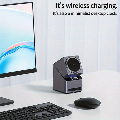 4-in-1 Magnetic Wireless Charging Station with Rotating Stand and Digital Clock